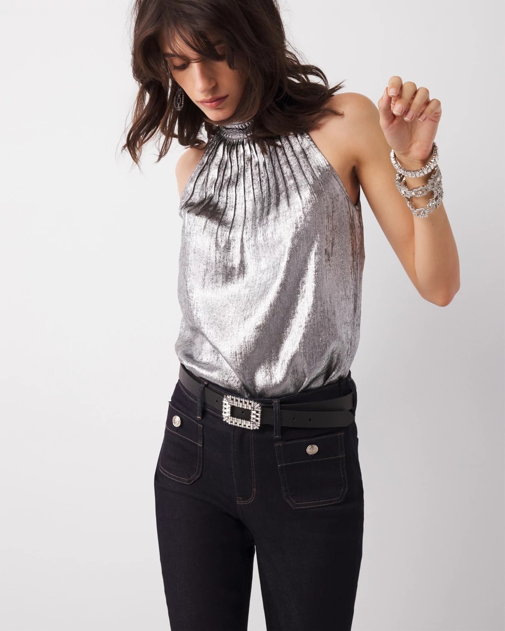 トップス S clip halter tops flare gray Grey Halter Neck Top Supersoft | Ally Fashion